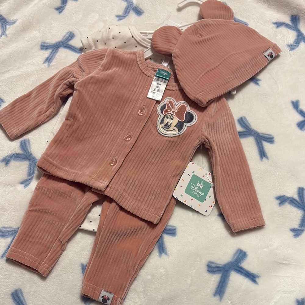 Disney Pink and White Minnie Mouse Baby Outfit